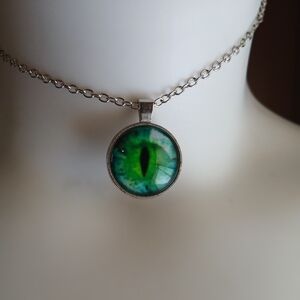 Mystical Silver Necklace with Green Eye Pendant